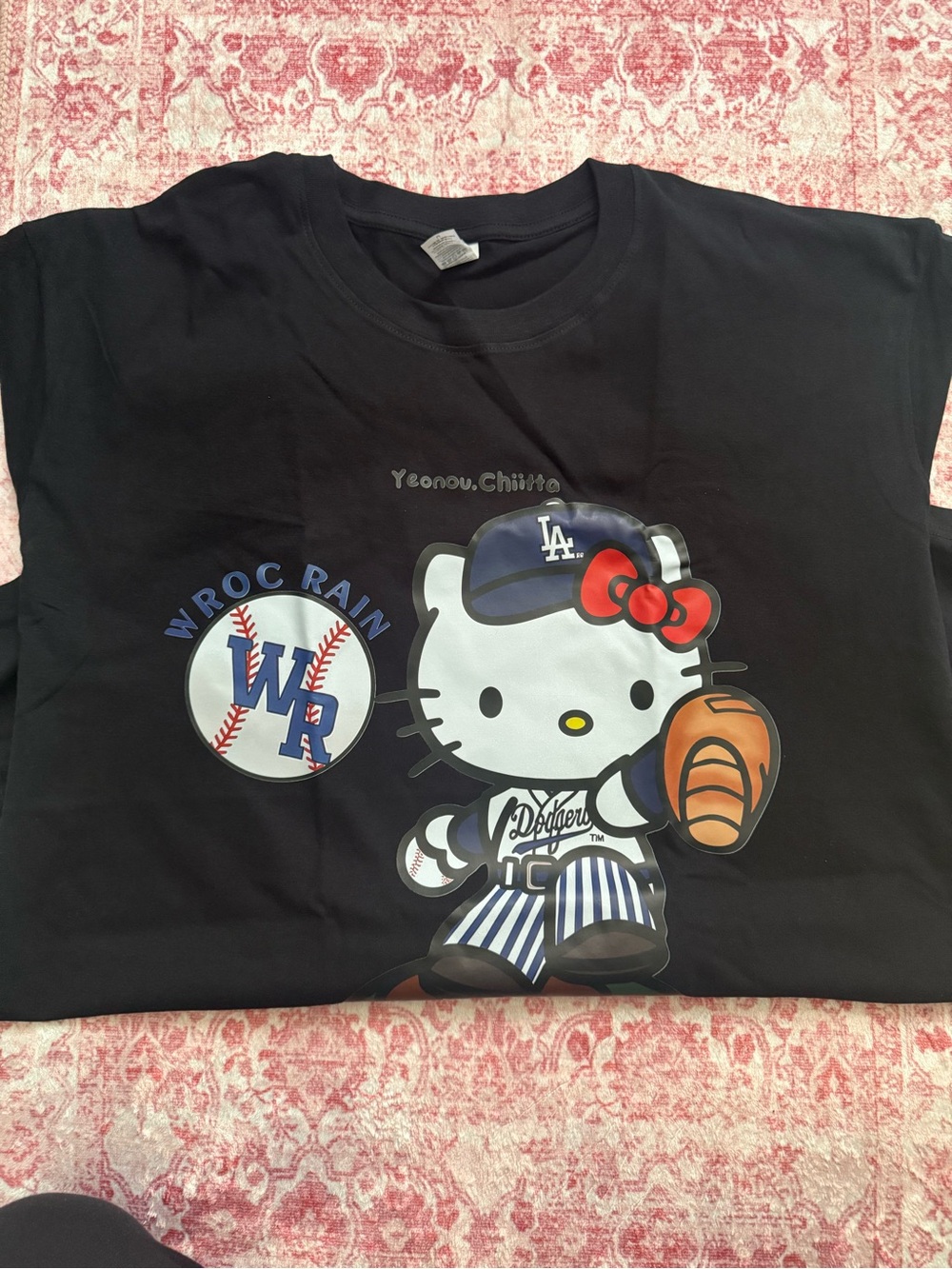 Caribbean Black Hello Kitty Dodgers Graphic Tee